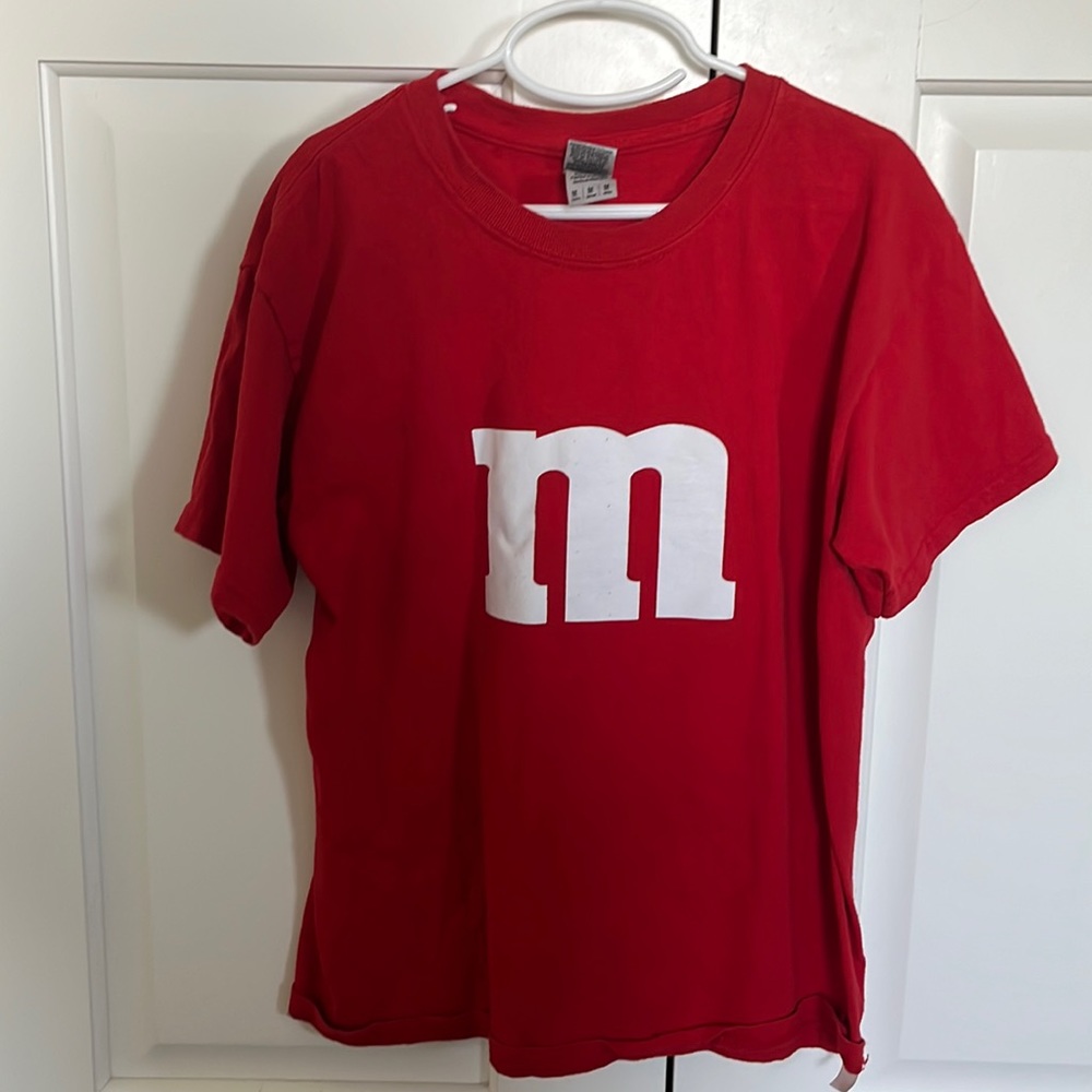 Red M&M shirt for girls. Size Youth Medium.